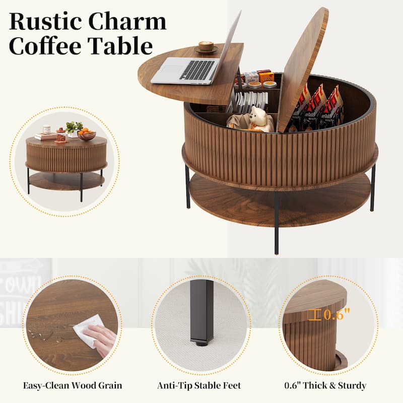 Anmytek Lift Top Coffee Table Rustic Wood Look Metal Legs Modern Living Room Storage Workstation