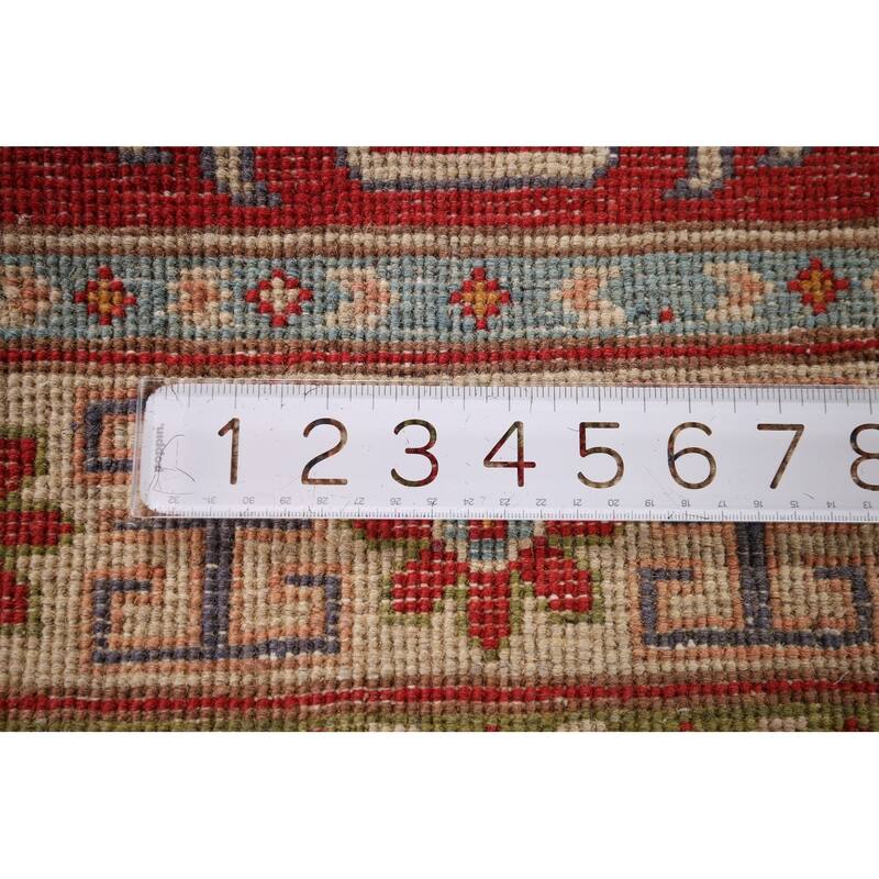 Red Geometric Kazak Foyer Rug Hand-Knotted Oriental Wool Carpet - 2'9" x 4'0"