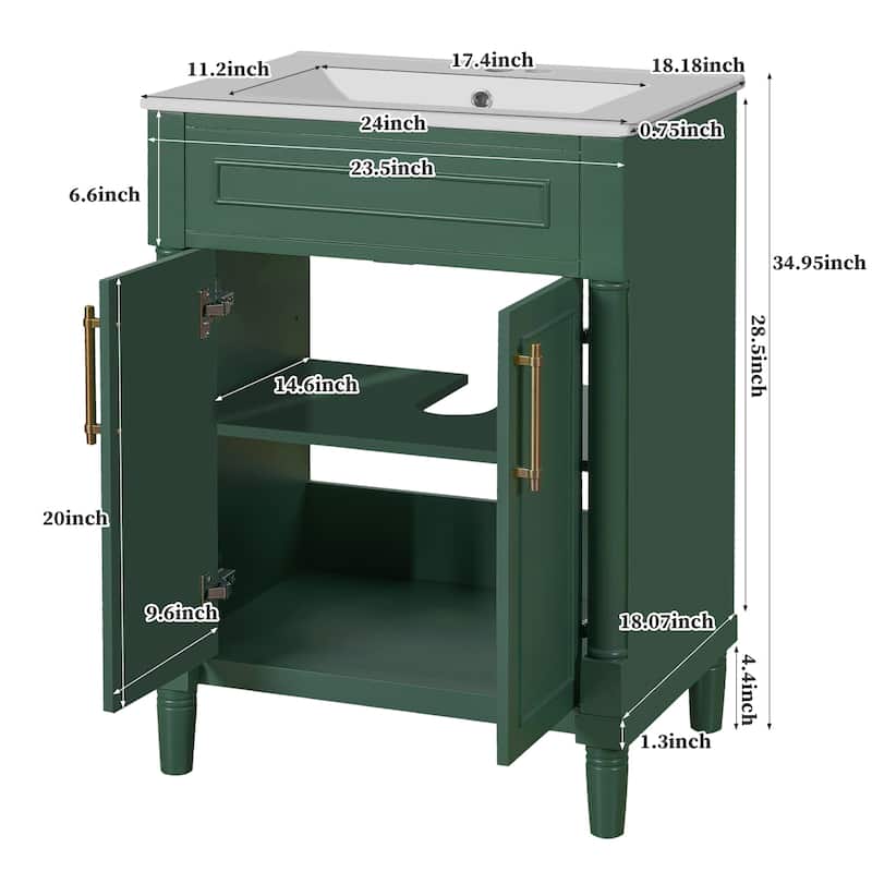 Bathroom Vanity with Sink, Multifunctional Small Bathroom Cabinet, Bathroom Vanities with 2 Doors & Adjustable Shelf