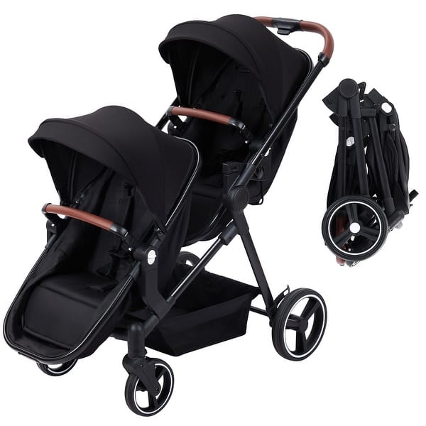slide 2 of 8, Double Stroller Tandem Stroller for Infant and Toddler, Foldable Pushchair Bassinet Pram
