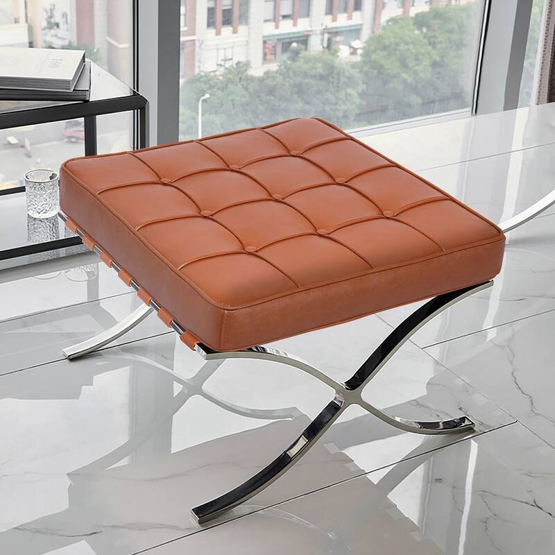 Momei Modern Leather Ottoman Foot Rest - Amber