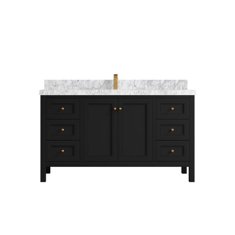 Willow Collections 60 in. W x 22 in. D Nashville Single Sink Bathroom Vanity with Countertop - 2”Carrara Marble - Black