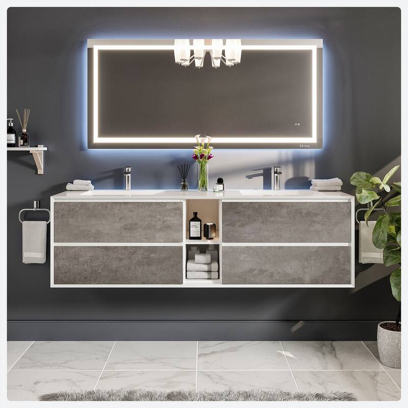 Vienna 75" Concrete Gray DS Bath Vanity with Integrated Acrylic Top