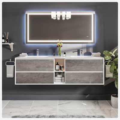 Vienna 75" Concrete Gray DS Bath Vanity with Integrated Acrylic Top