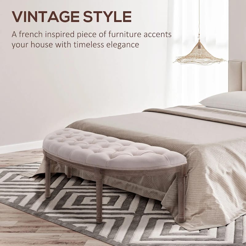Semi-Circle End of Bed Bench with Tufted Design, Upholstered Bedroom