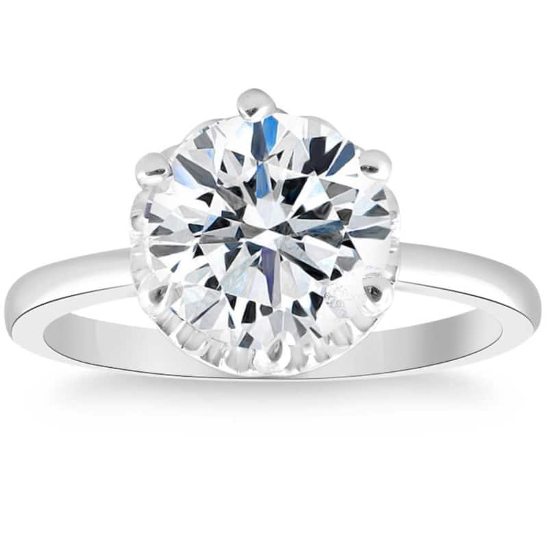 3Ct Round Cut Certified Lab Grown Diamond Engagement Ring White or Yellow Gold