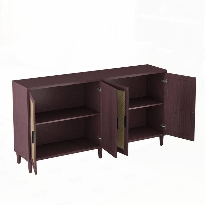 4-Door Rattan Sideboard Buffet Cabinet with Adjustable Shelves