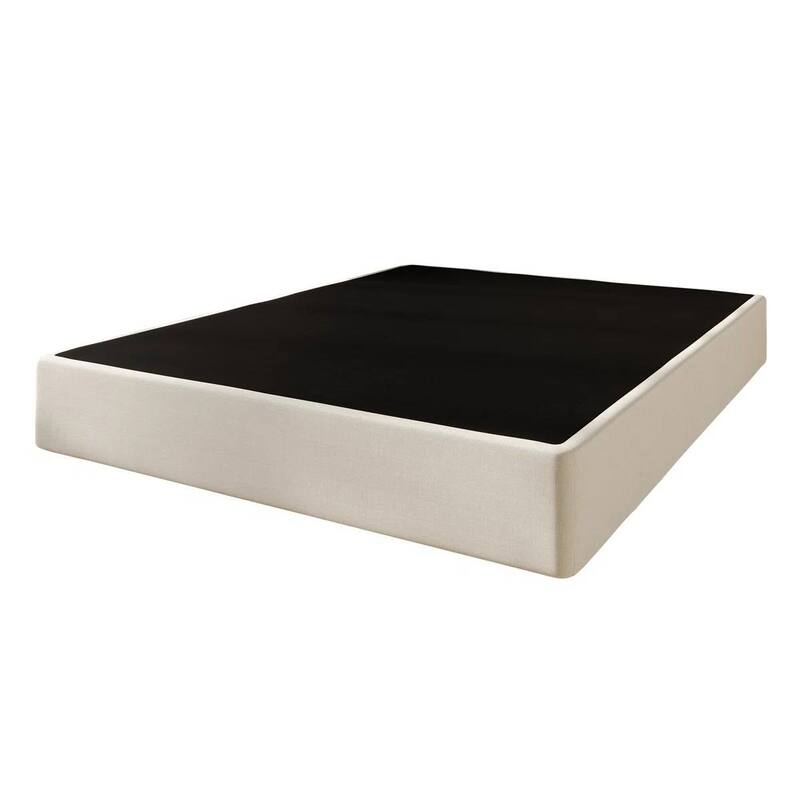 Warm Grey Metal Box Spring Mattress Foundation with Cover - Queen