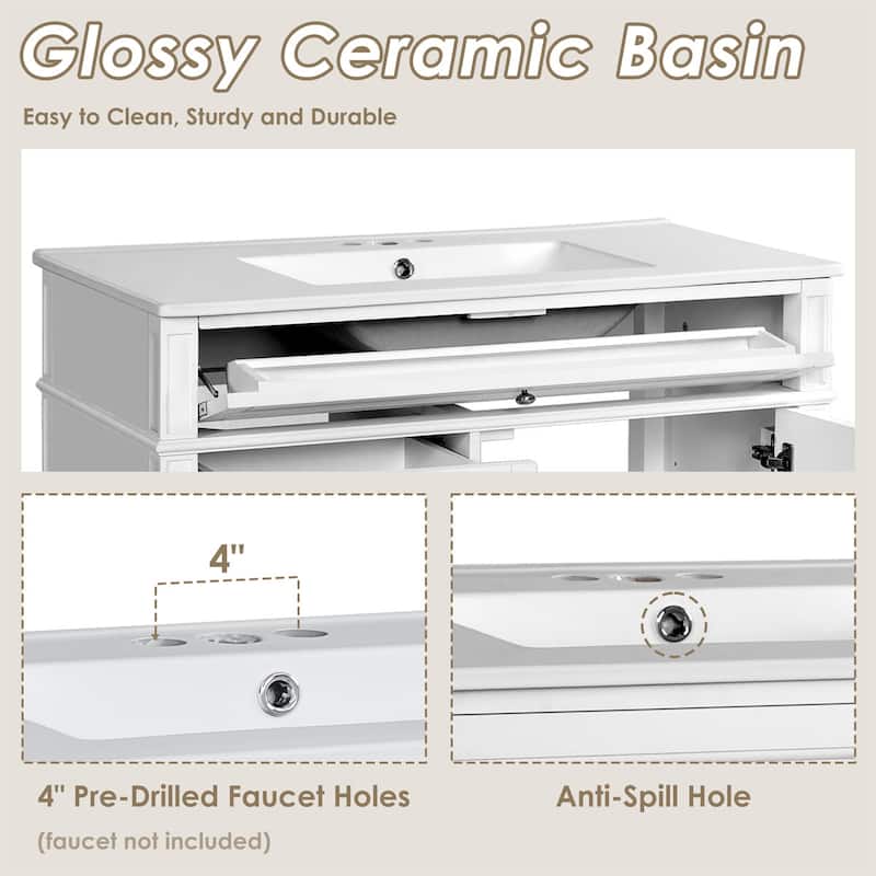 36'' Bathroom Storage Vanity Cabinet with Single Ceramic Sink, Drawers