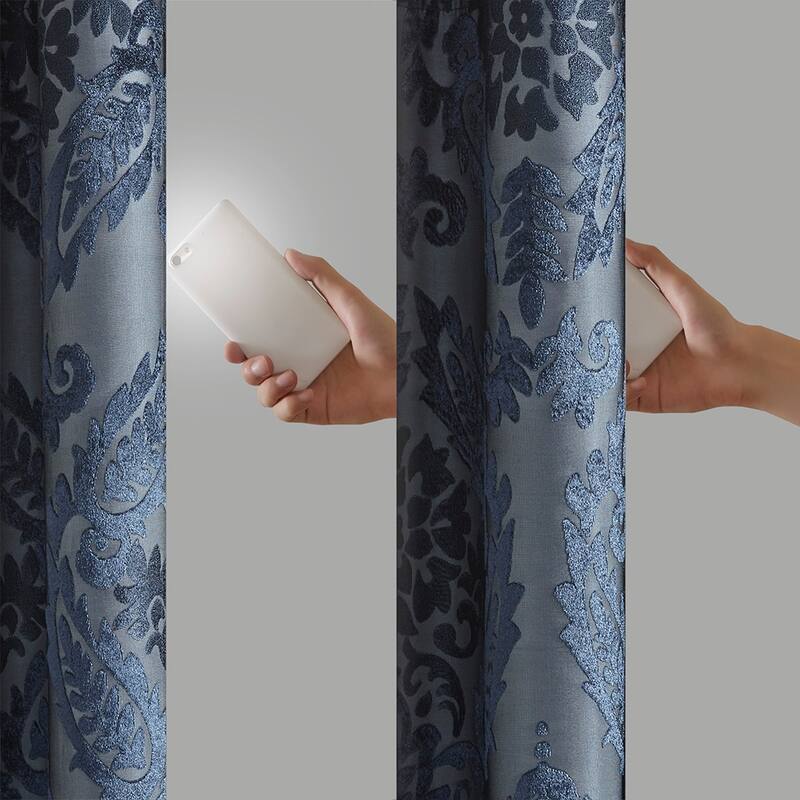 Knitted Jacquard Paisley Total Blackout Grommet Top Curtain Panel(Only 1 Pc Panel)