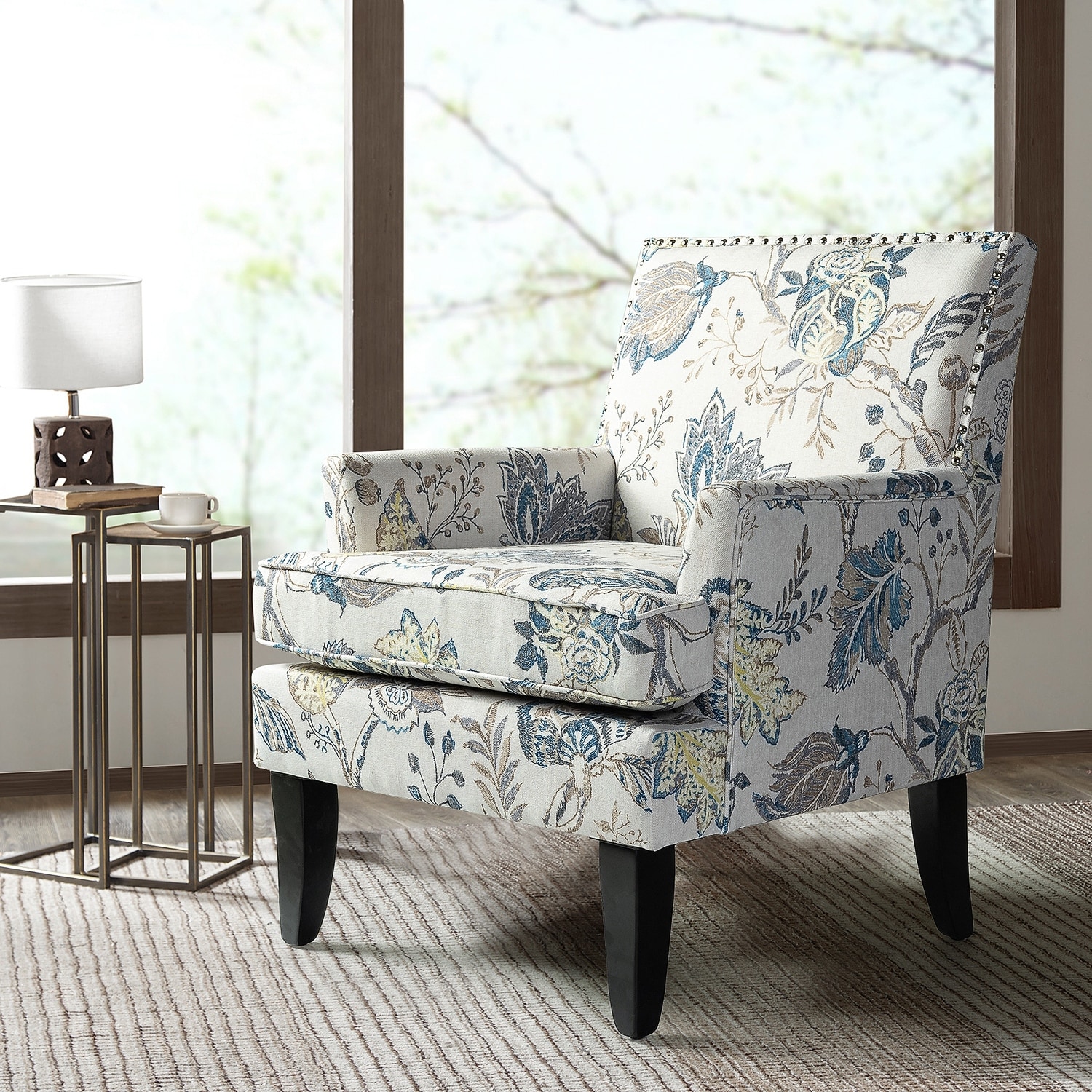 HULALA HOME Akorda French Country Armchair with Nailhead Trim and Solid Wood Legs