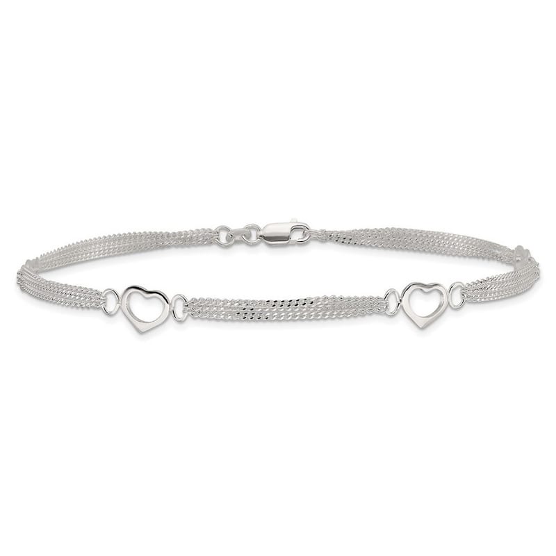 Curata 925 Sterling Silver or Gold Plated 9" or 10" Heart Station Multi-strand Anklet