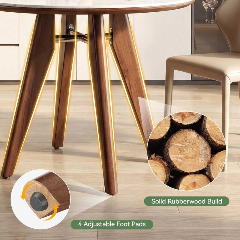31.5" Round Dining Table, Modern Kitchen Table with Solid Wood Legs for Dining Room, Living Room