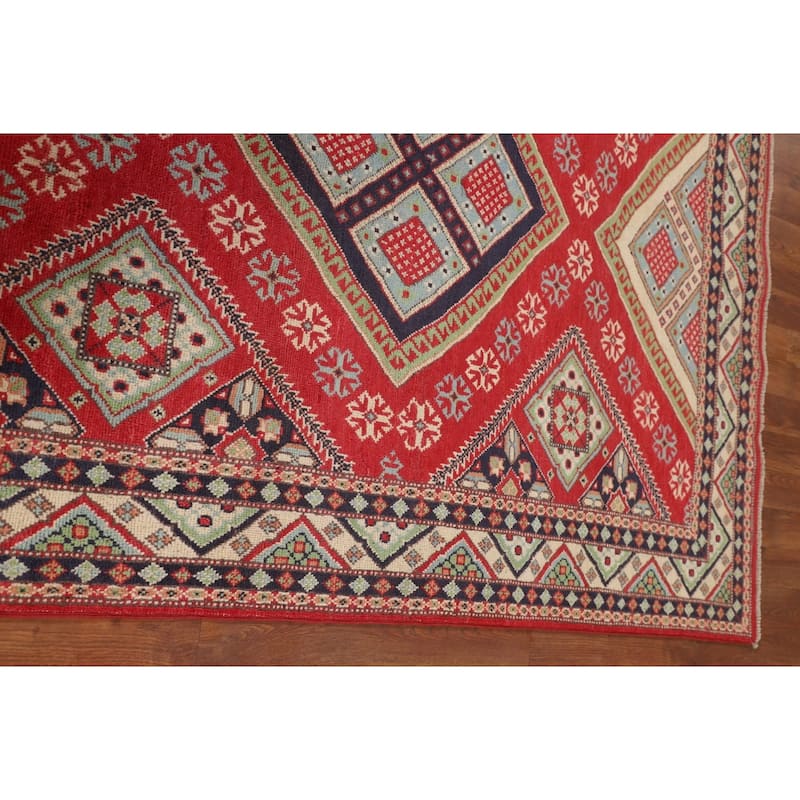 Geometric Kazak Area Rug Hand-Knotted Oriental Wool Carpet - 4'10" x 6'6"