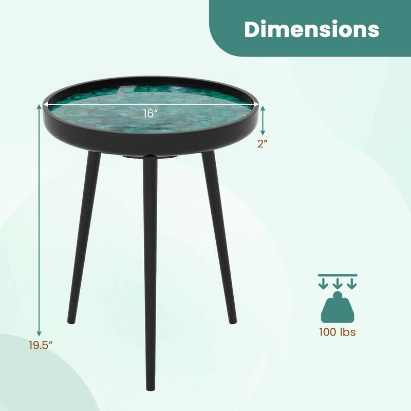 16"/20'' Outdoor Patio Side Table Round End Table w/ Sea Shell Décor - 16" x 16" x 19.5"