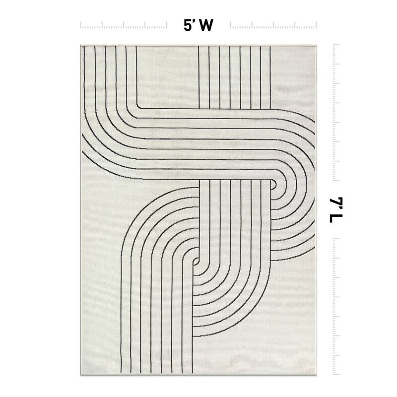 World Rug Gallery Modern Abstract Lines Weather Resistant Reversible Indoor/Outdoor Area Rug