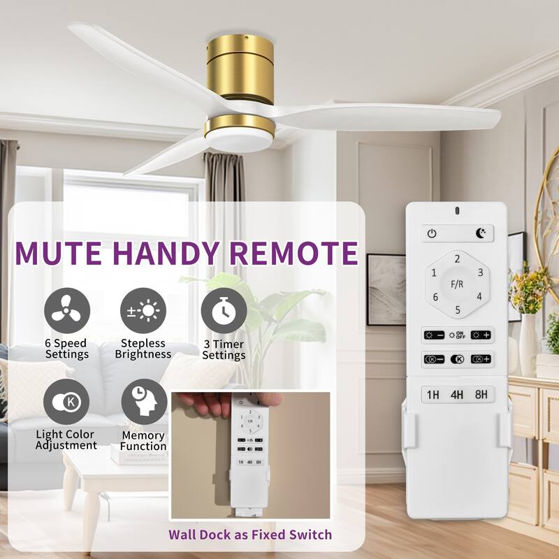 52 Inch Ceiling Fan with Light And Remote, 3 Wood Fan Blade