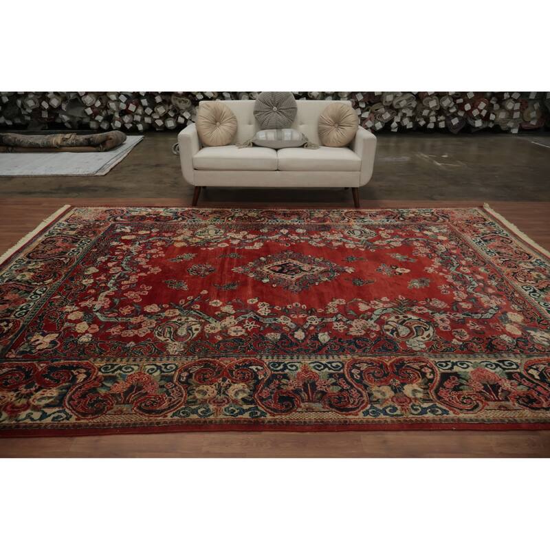 Hand Knotted Oriental 100% Wool Carpet Traditional Floral Red Mahal Area Rug - 11' 9'' X 8' 8''