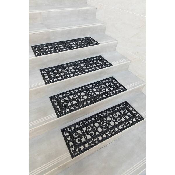 Decorative Scrollwork Design Rubber Stairs Anti Slip Tread Mat Carpet Set Of 4 10 X 30 Overstock 31435562