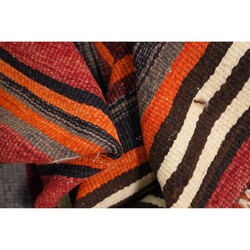 Hand Woven Oriental 100% Wool Carpet Southwestern Geometric Oranges & Rust Kilim Area Rug - 12' 8'' X 5' 3''