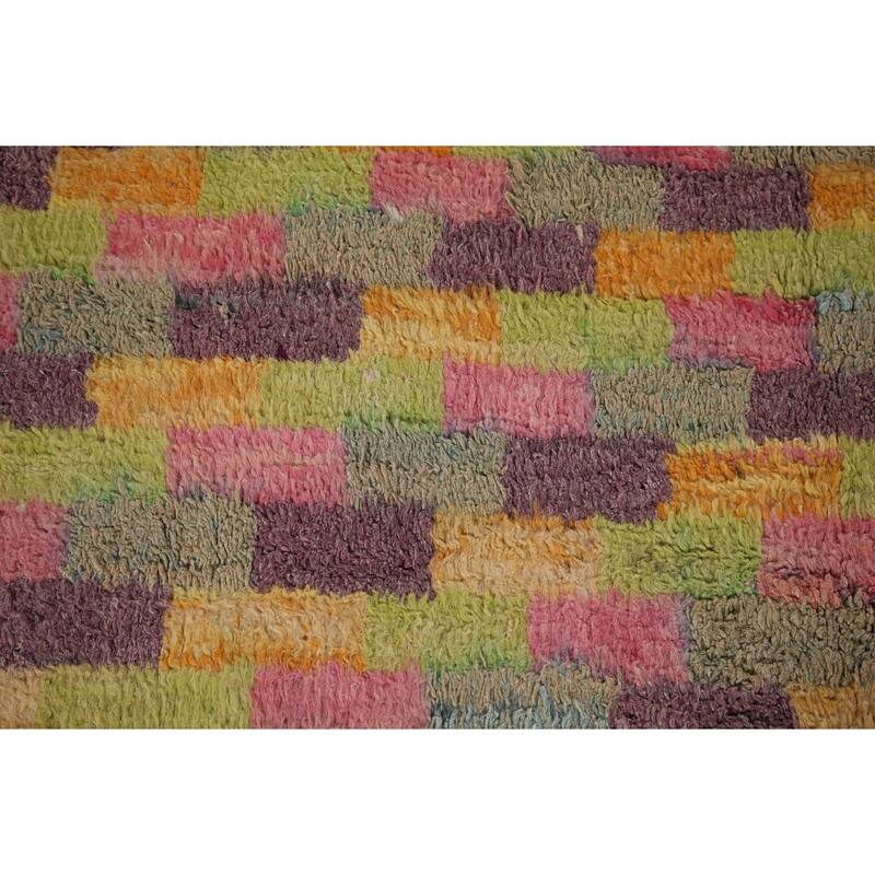 Checkered Moroccan Oriental Area Rug Hand-Knotted Wool Carpet - 6'11" x 10'4"