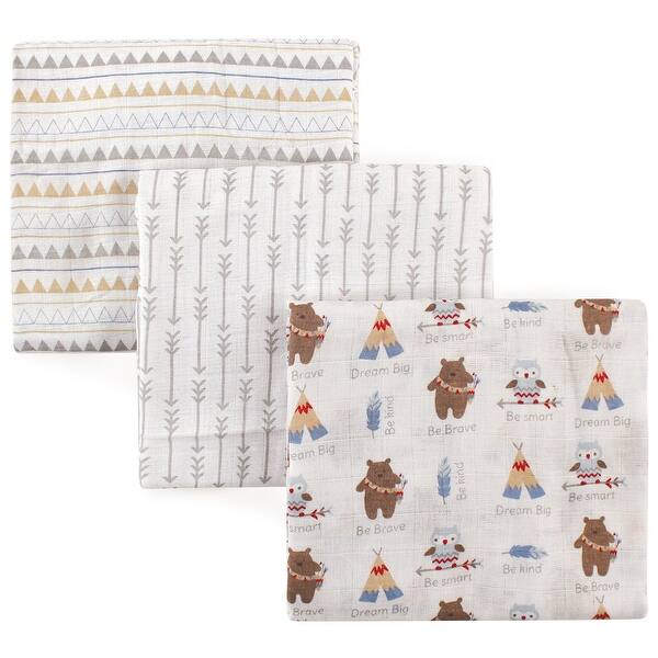 slide 1 of 1, Luvable Friends Baby Boy Muslin Cotton Swaddle Blanket, Blue Bear, One Size - Tribe - One Size One Size - Tribe
