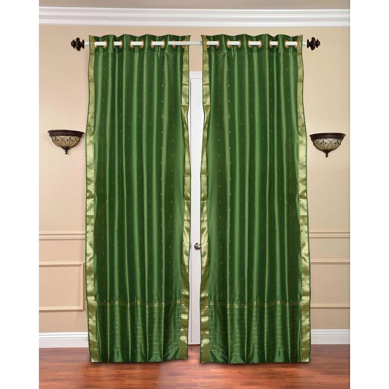 Forest Green Ring Top Sheer Sari Curtain / Drape / Panel - Piece - 80" W X 63" L (Unlined) - 63 Inches