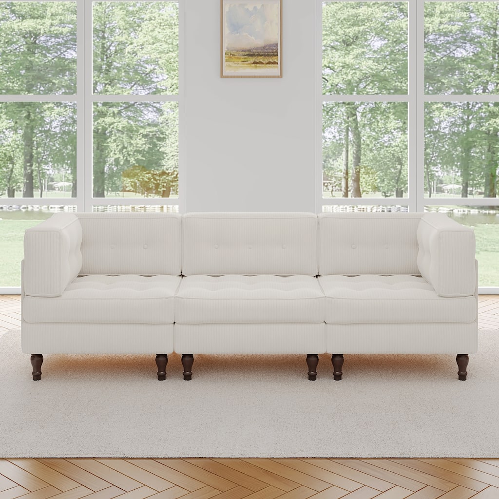 98"W Modular Upholstered Corduroy Sectional Sofa for Living Room