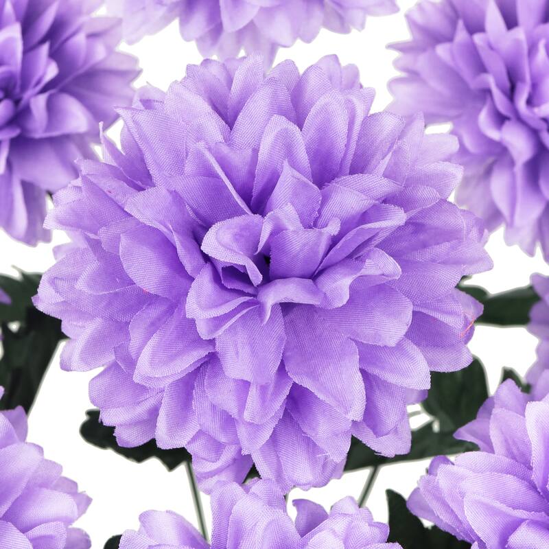 Set of 2 Lavender Artificial Ball Mum Pom Pom Flower Stem Bush Bouquet 22in - 22" L x 10" W x 10" DP