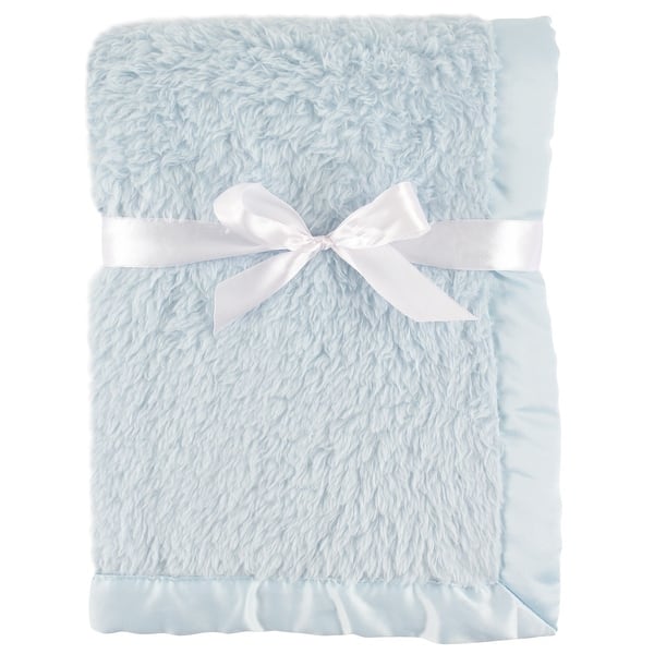 slide 1 of 1, Hudson Baby Infant Boy Faux Shearling Plush Blanket with Satin Binding, Powder Blue, One Size - Powder Blue - One Size One Size - Powder Blue