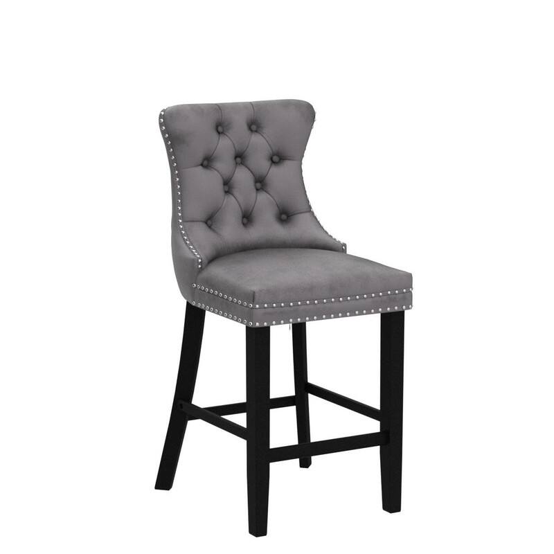 Wing Back Velvet Tufted Nailhead Barstools(Set of 4)