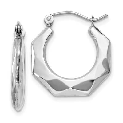 Curata 14k White Gold 11x3mm Hinged Post Faceted Hoop Earrings
