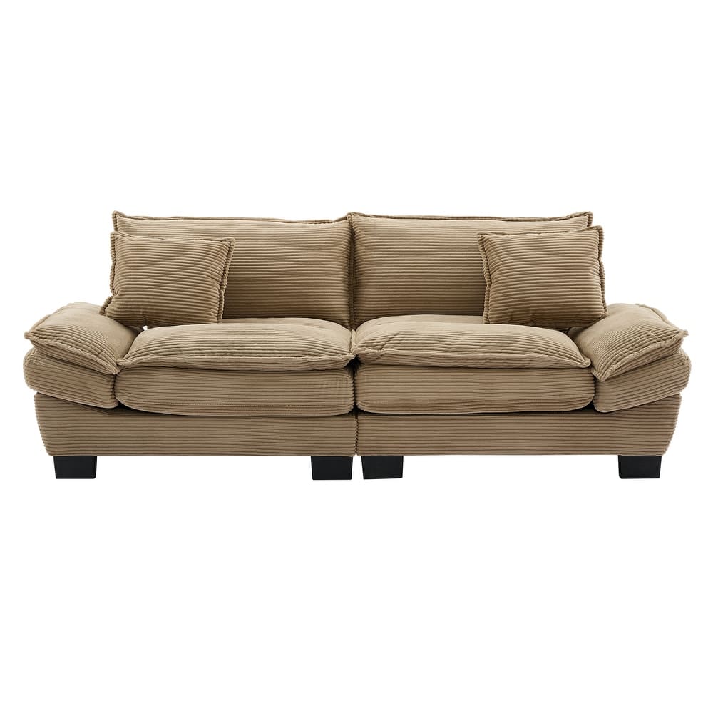 Corduroy Upholstered Loveseat Sofa, 2 Seater Sofa with Pillows, Deep Seat Sectional Sofa with Removable Cushions
