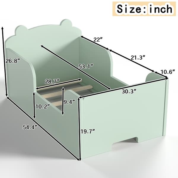 dimension image slide 2 of 5, Roomfitters Bear-Shaped Toddler Floor Bed, Wood Cot with Safety Guardrails, Modern Montessori Low Profile Kids Bed