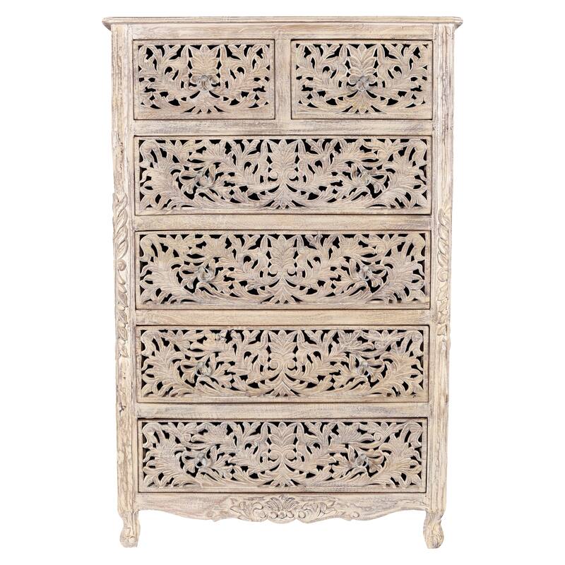 Florence Floral Carved Wood 6-Drawer Chest