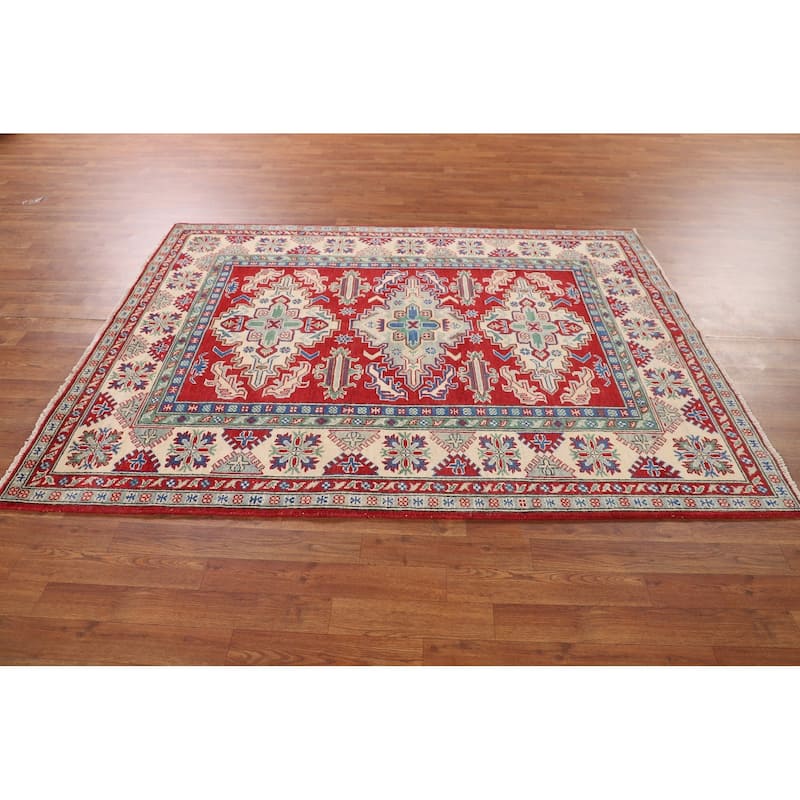 Traditional Kazak Rug Handmade Red Wool Carpet - 5'1" x 6'9"