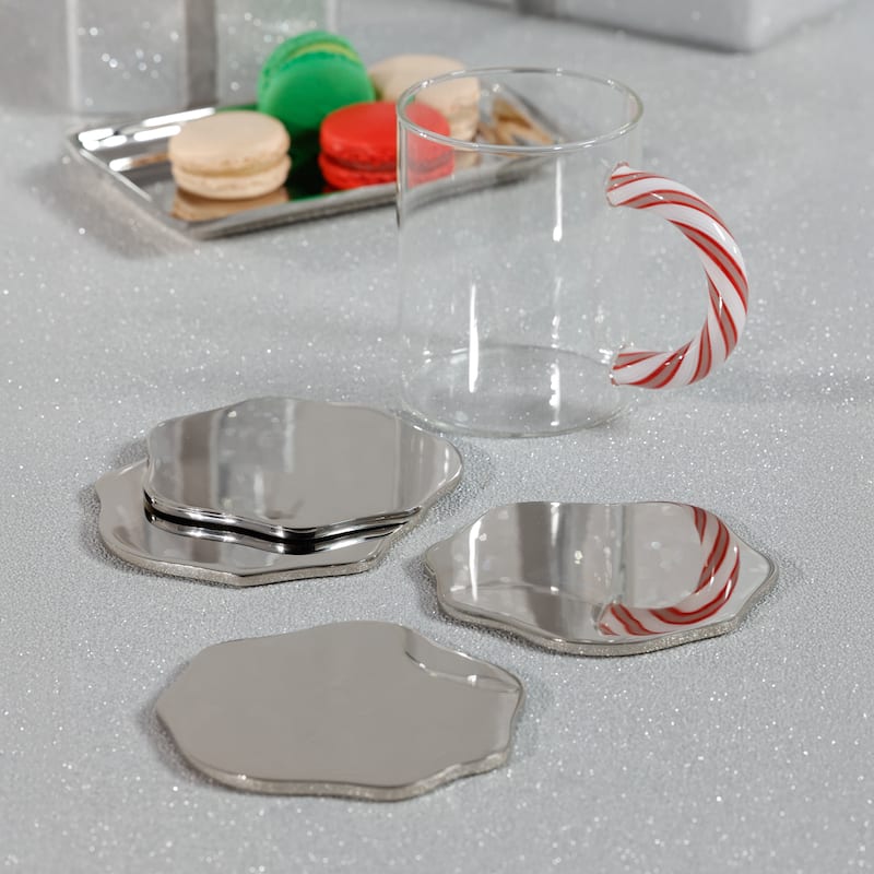 Lina Polished Metal 4.25" Beverage Coasters, Set of 4