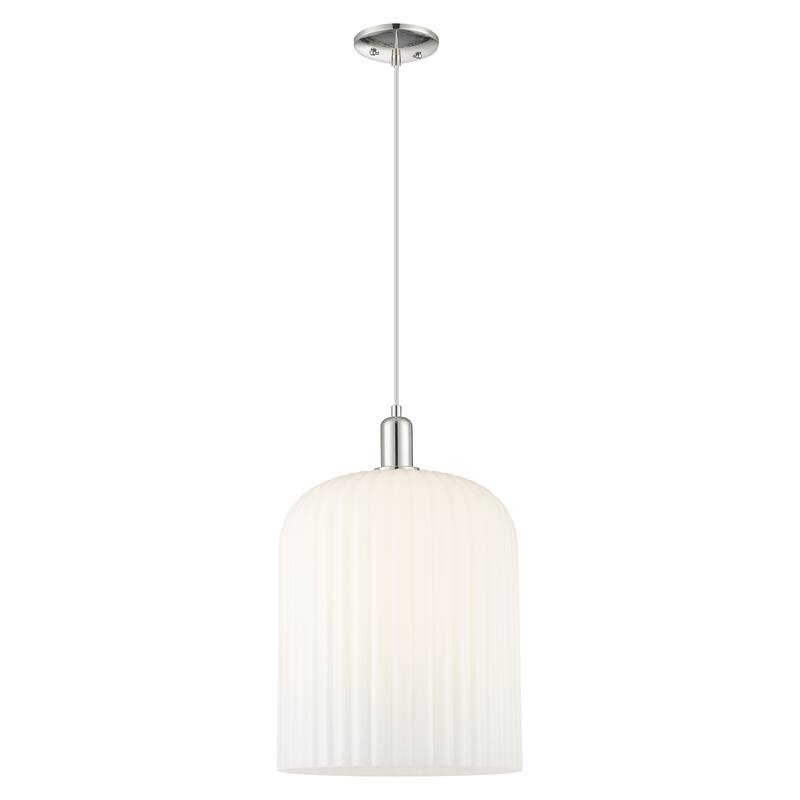 Innovations Lighting Downtown Urban - Bridal Veil - 1 Light 12" Cord Hung Mini Pendant - Polished Nickel/Gloss White Shade