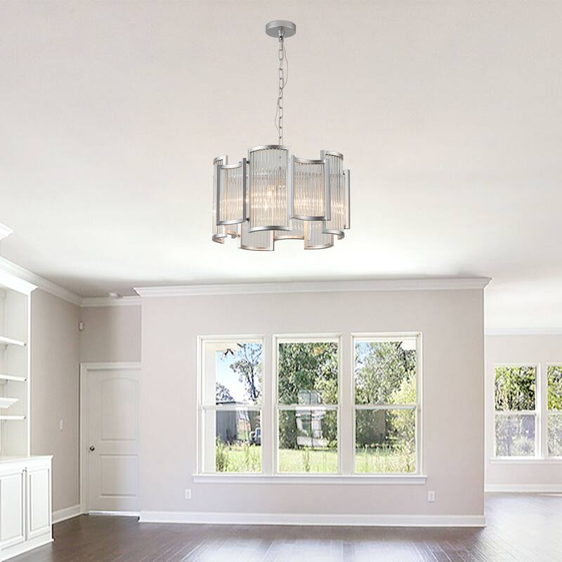 Oaks Aura Alkolla 5-Light Chrome Modern Luxury Glam Crystal Chandelier, Irregular Lines Adjustable Pendant Light for Living Room
