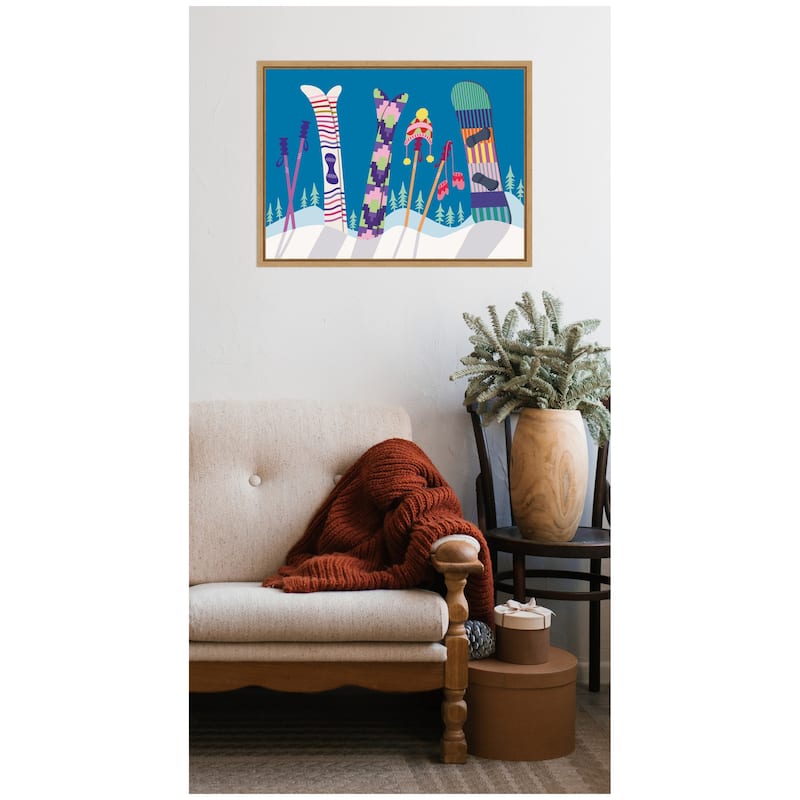 Kate and Laurel Sylvie Framed Canvas Winter Ski Village by Rachel Lee