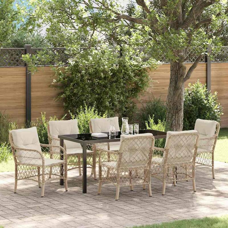 vidaXL Garden Dining Set with Cushion Poly Rattan - Beige and cream white-23.03"x26.38"x33.86"