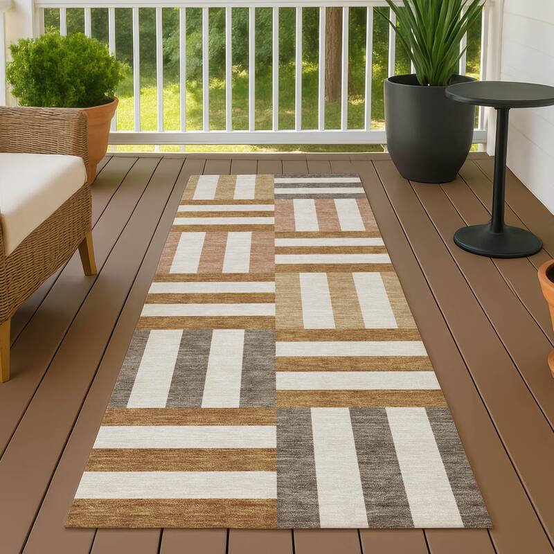 Machine Washable Indoor/ Outdoor Modern Hatch Chantille Rug - Paprika - 2'3" x 7'6"