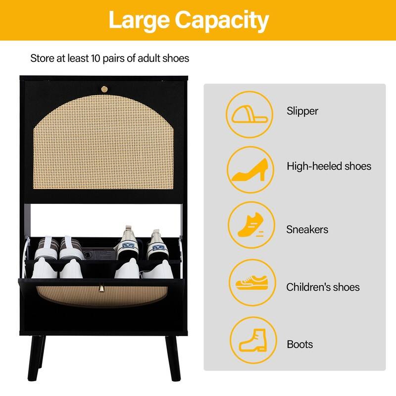 Rattan Shoe Cabinet with 2 / 4 Flip Drawers, Narrow Shoe Storage Cabinet,Organizer for Entryway, Bedroom, Living Room