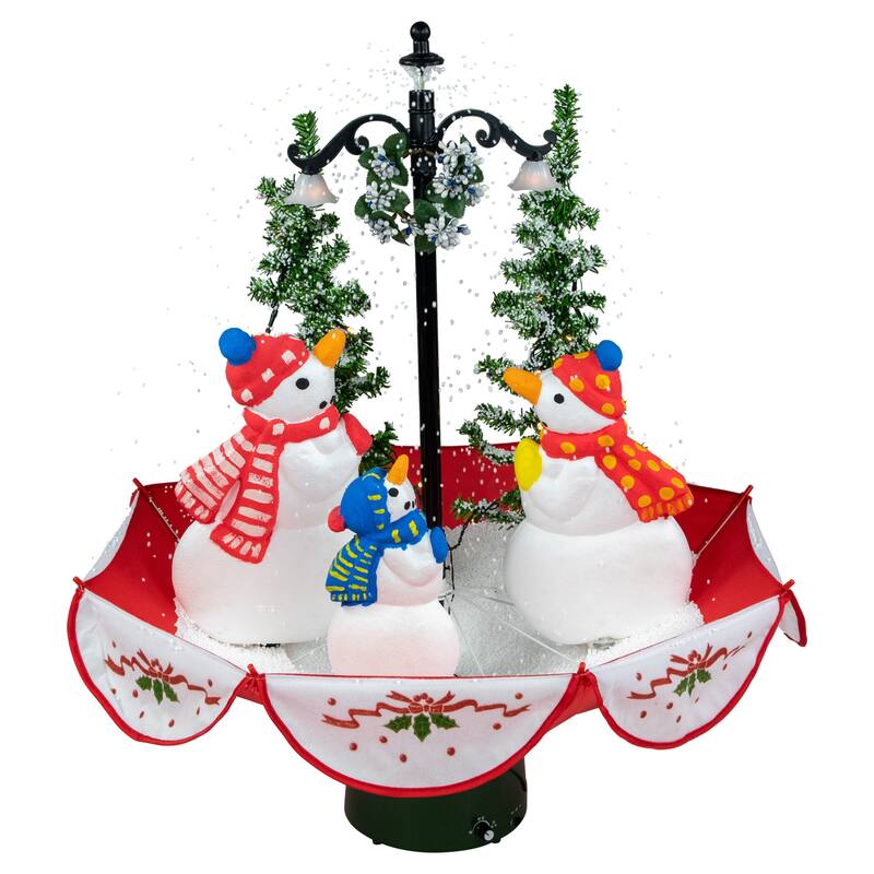 30" Musical Snowing Snowman Family In Umbrella Base Christmas Decor