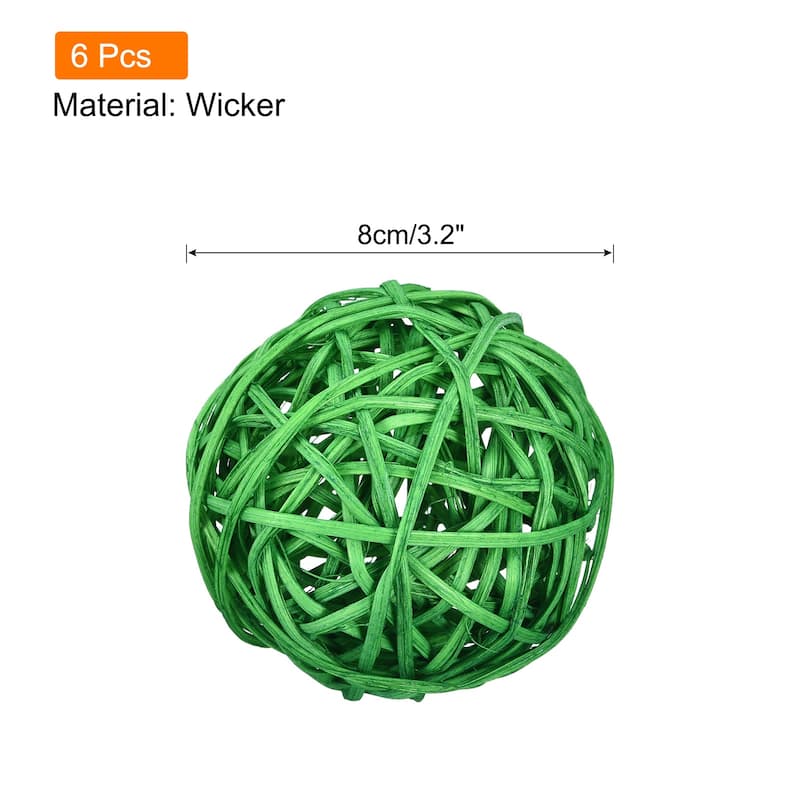 6 Pcs Wicker Rattan Balls 3.2 Inch Rattan Balls Vase Fillers - Grass Green