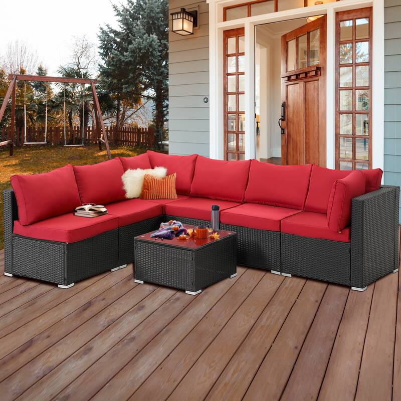 7-piece Rattan Wicker Sectional Sofa, Outdoor Patio Furniture