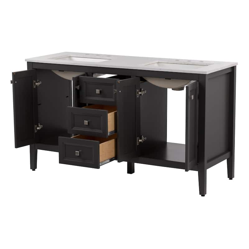 Cartland 61" Double-Sink Bathroom Vanity With 2 Cabinets, 3 Drawers, and Sink Top