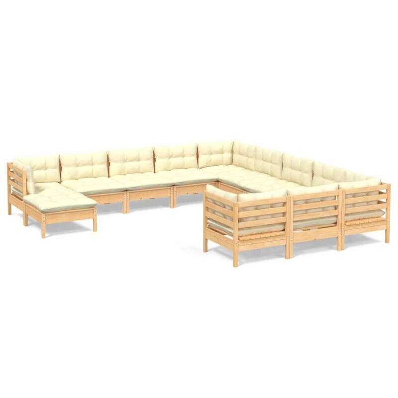 vidaXL Solid Pinewood Patio Lounge Set 12 Piece with Cushions Multi Colors