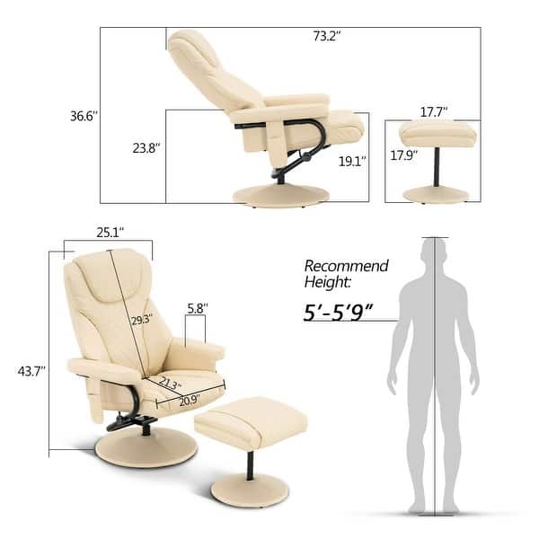 dimension image slide 0 of 5, Mcombo Faux Leather Swivel Massage Recliner w/ ottoman