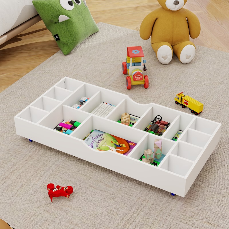 Anmytek Rolling Activity Tray with Removable Green Base Plate Storage Bins Adjustable Dividers White for Kids Playroom